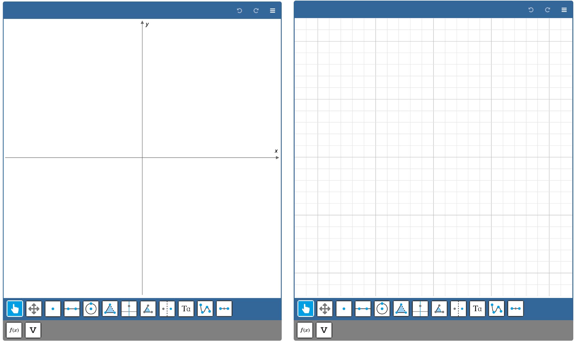 Left: only axes enabled. Right: only grid cell enabled