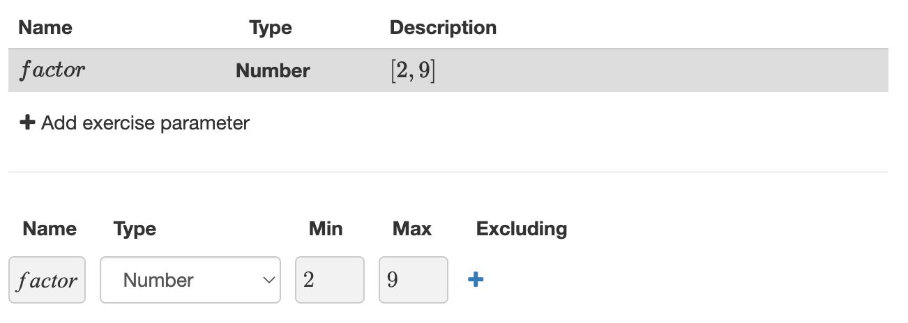 Create exercise parameter for the common factor