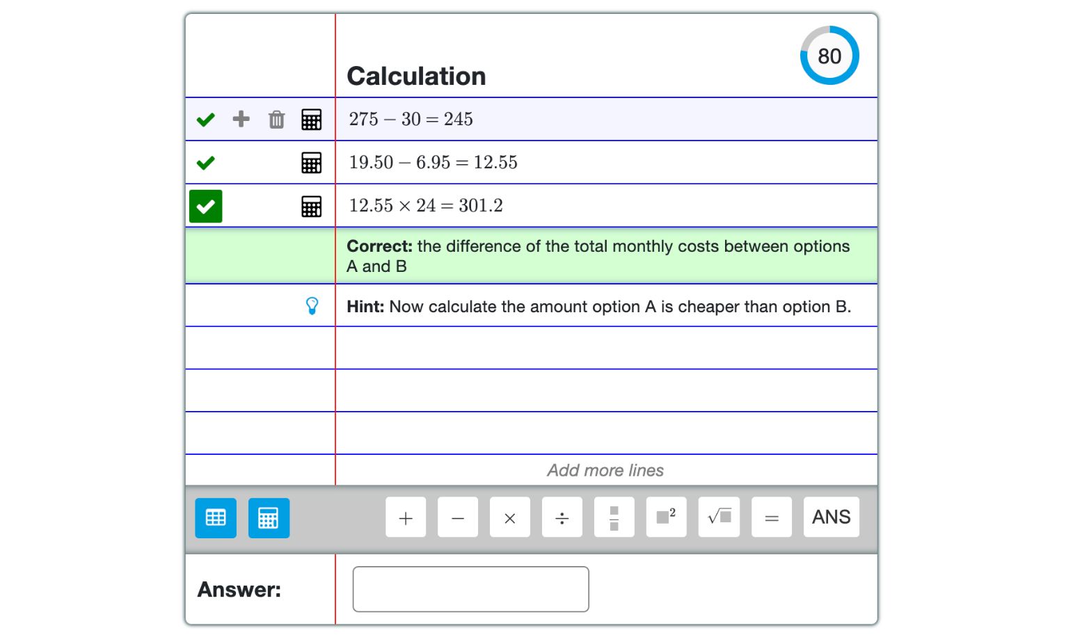 Algebrakit adds descriptions to correct inputs