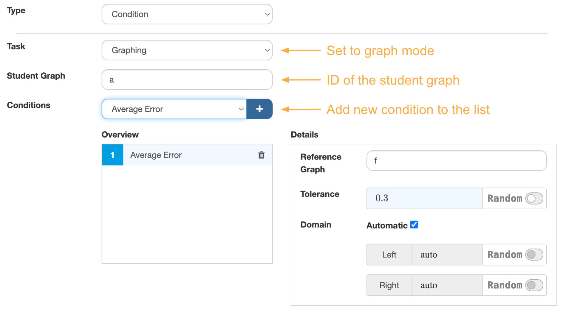 Setting up evaluation criteria for a graph