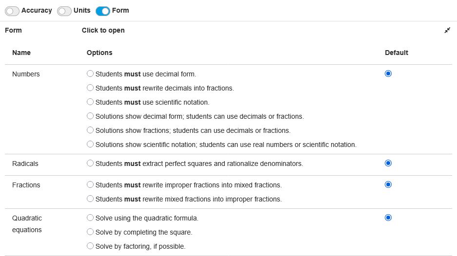 Didactical configurations menu Didactical configurations menu
