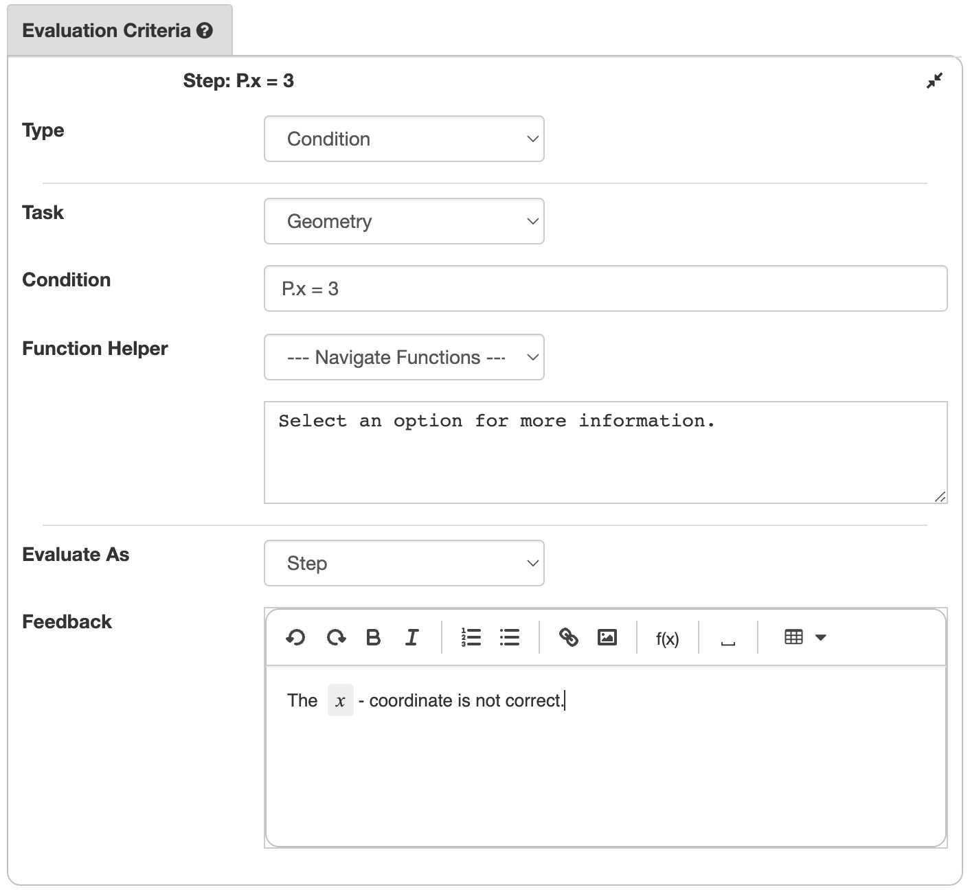 The evaluation criterium form