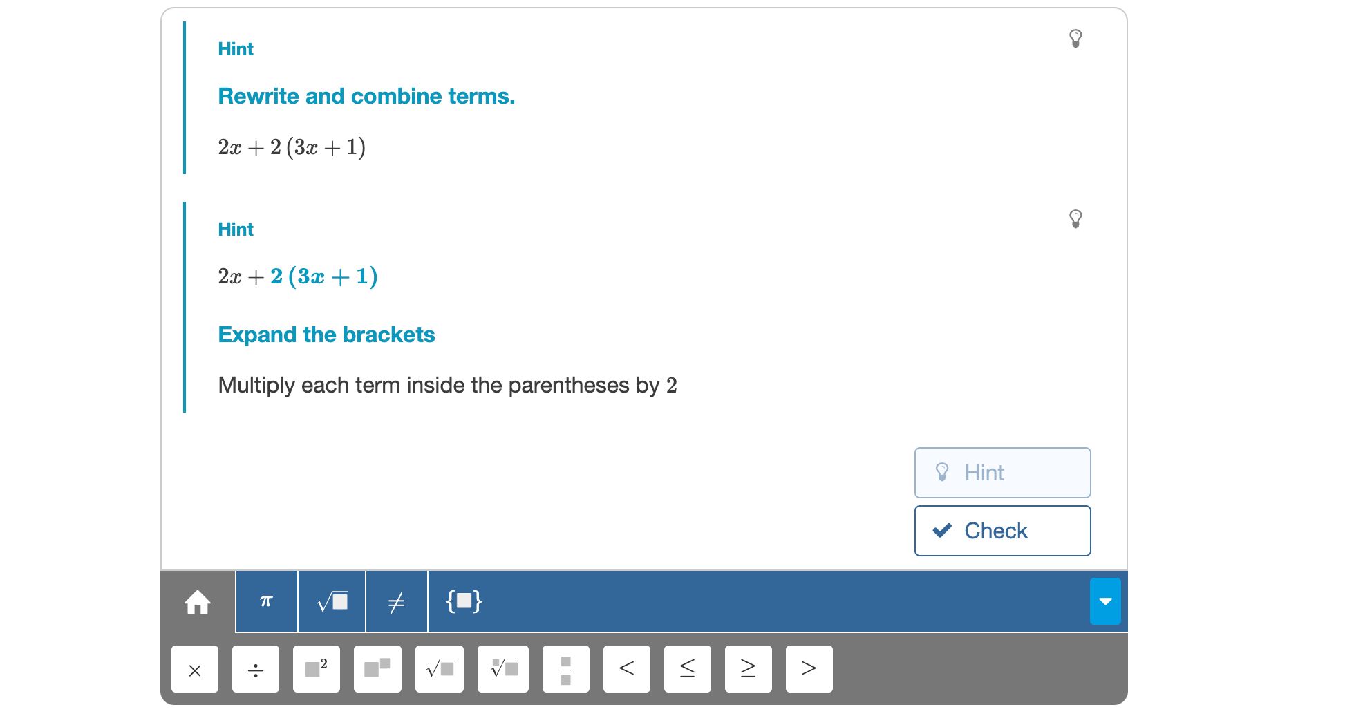 Custom hints showing in the Multistep question