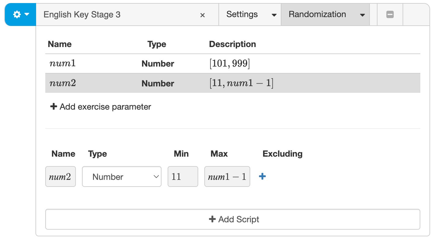 The exercise parameters