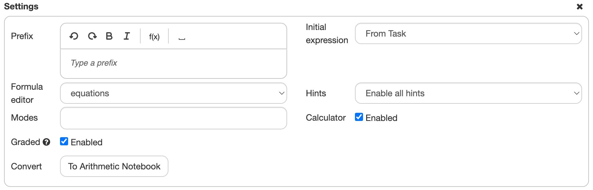 Configuring hints in the settings panel
