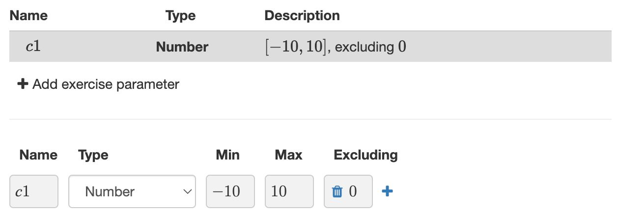 Defining an exercise parameter