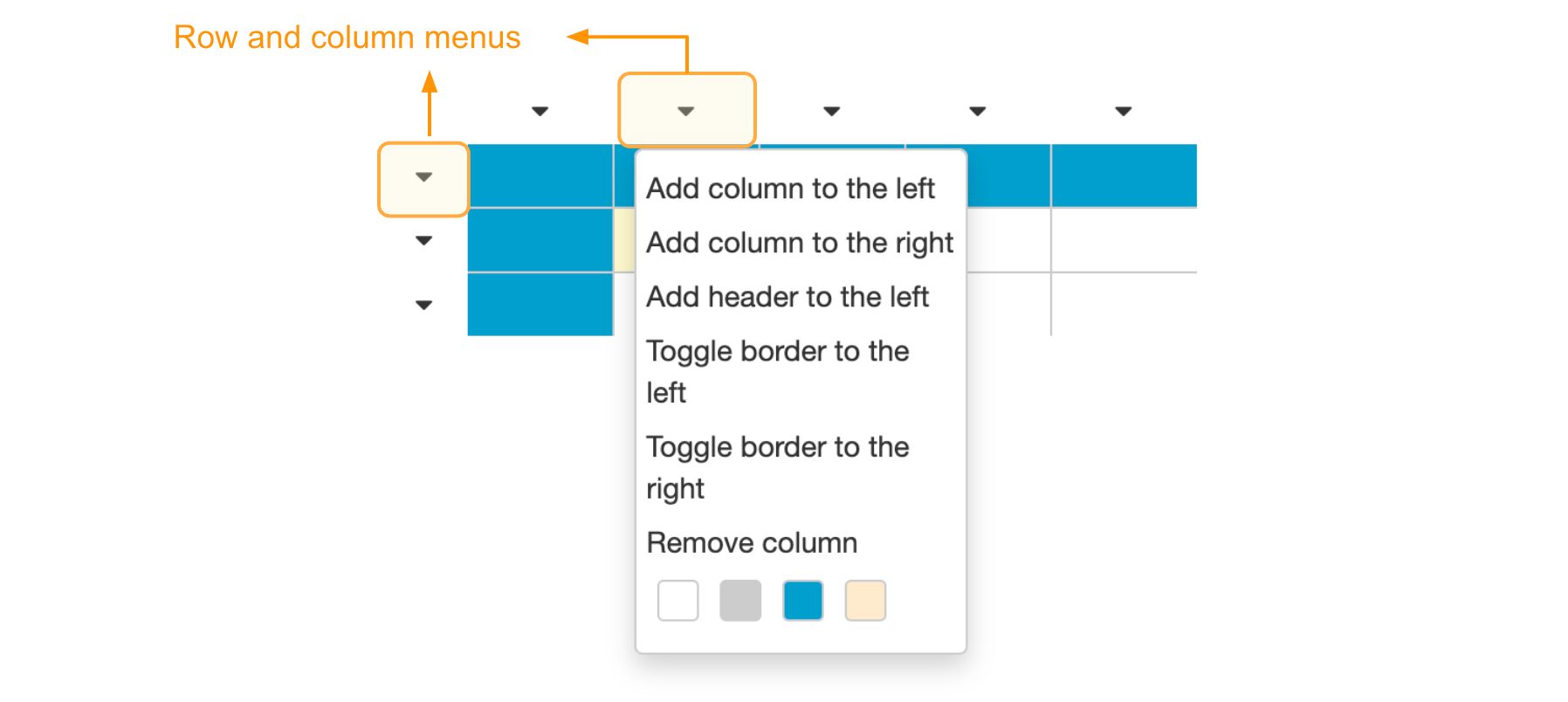 Opening the column menu