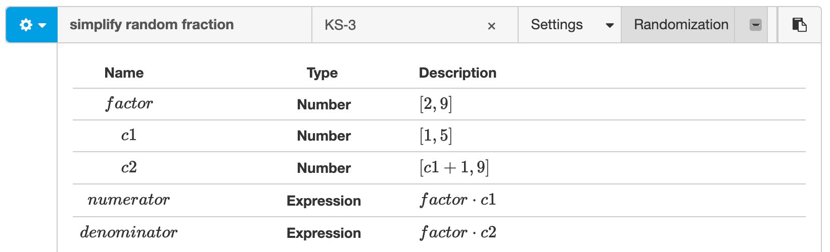 The exercise parameters for this exercise