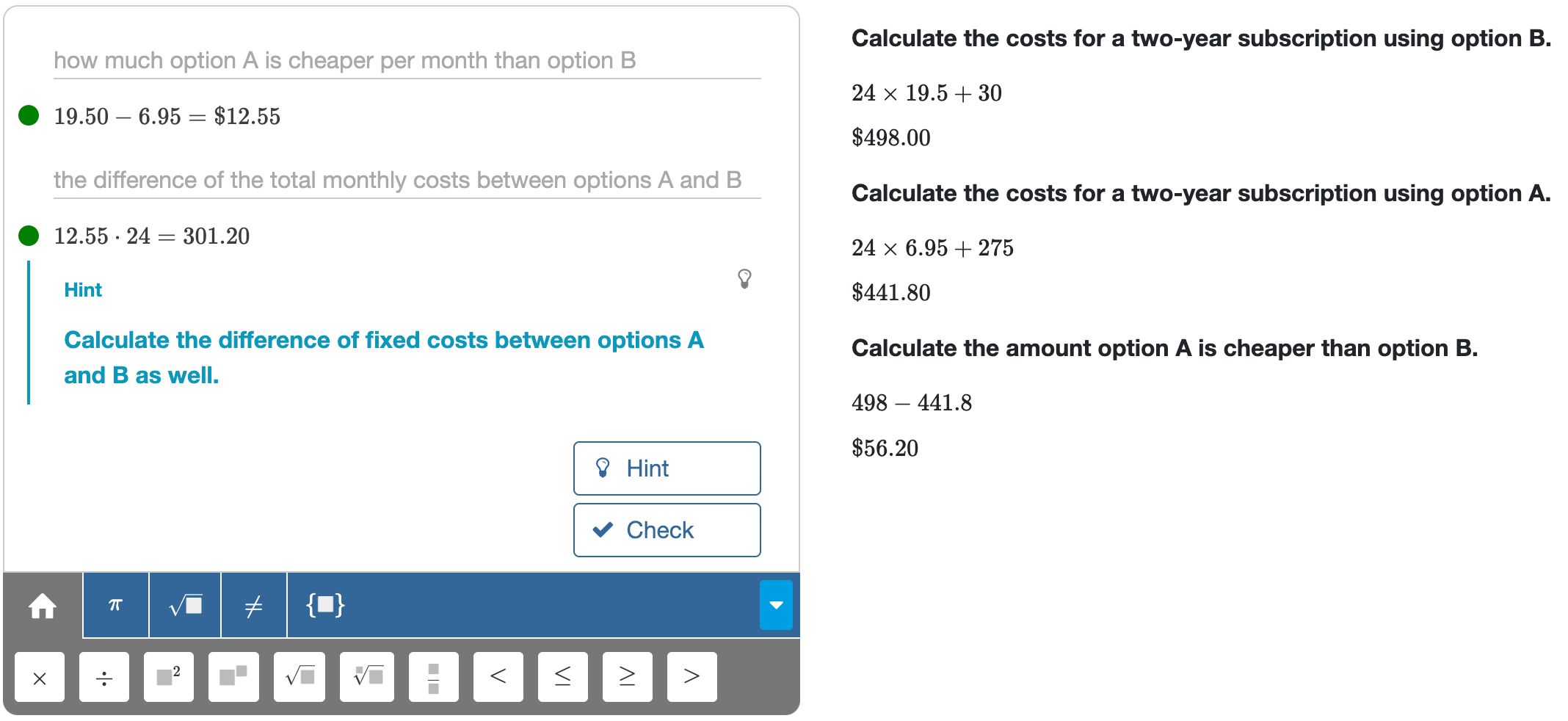 Algebrakit adds structure to student's input and worked solutions