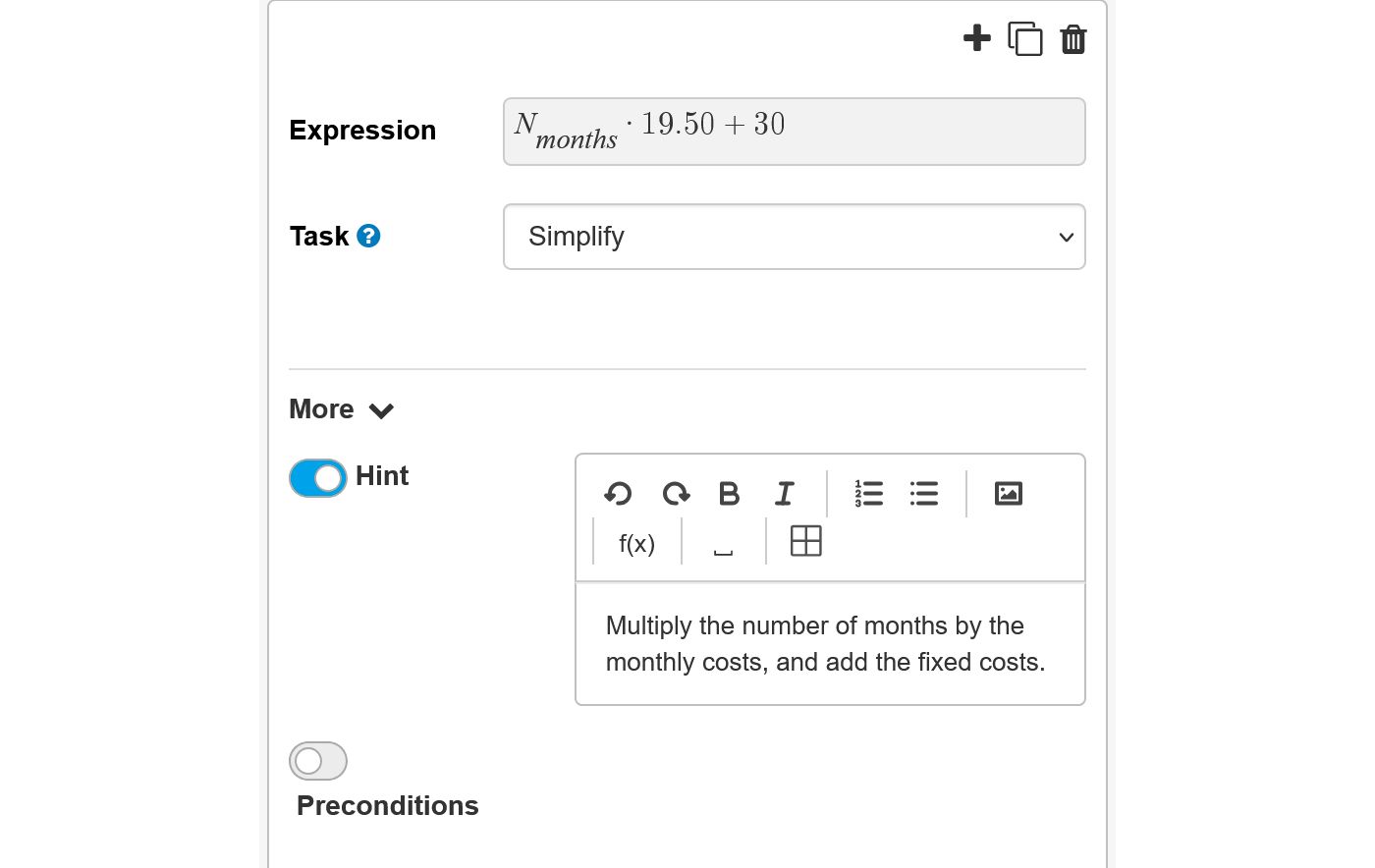 Adding a custom hint to a task