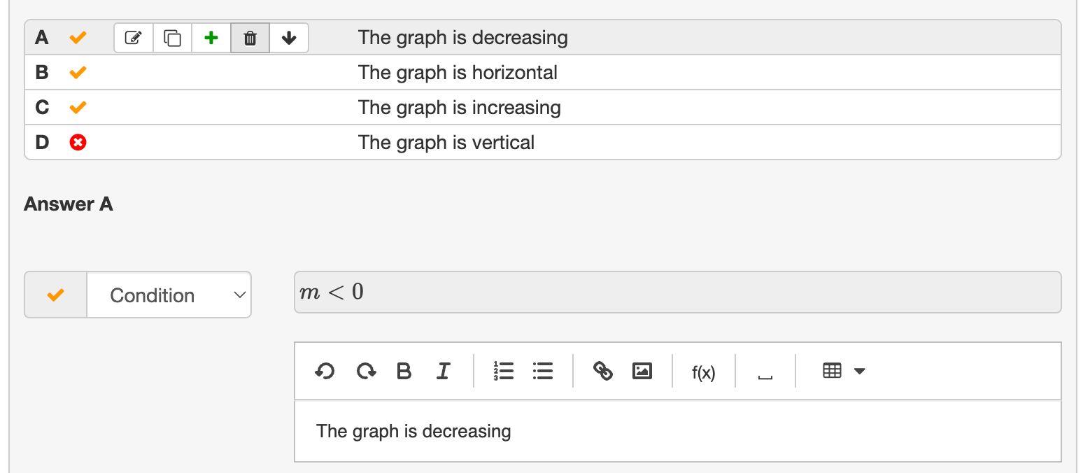 Configuring the correctness of the options through a condition